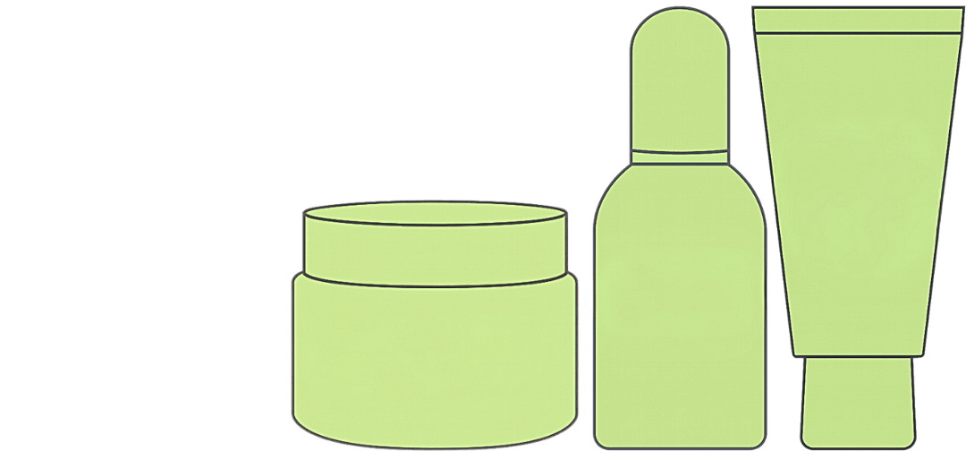 Set of green skincare products on a white background