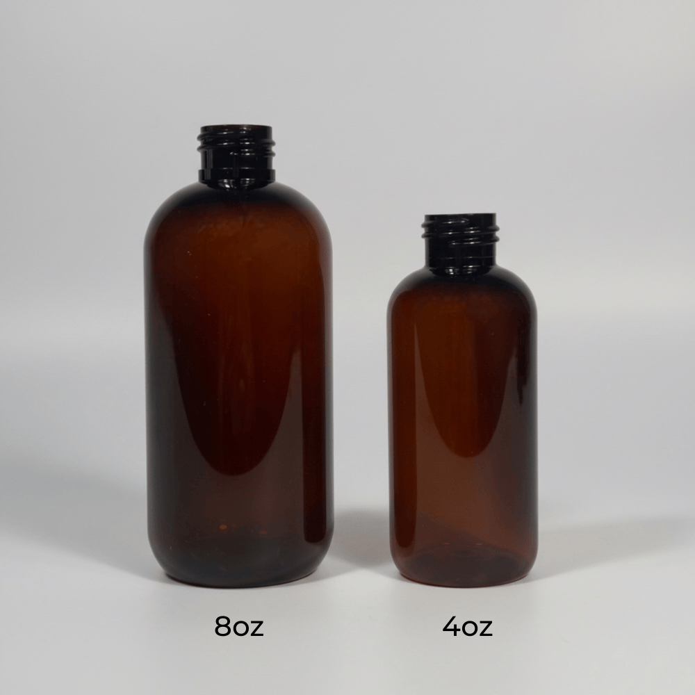 Pravada private Label Boston Round Amber Plastic Bottle - 4oz