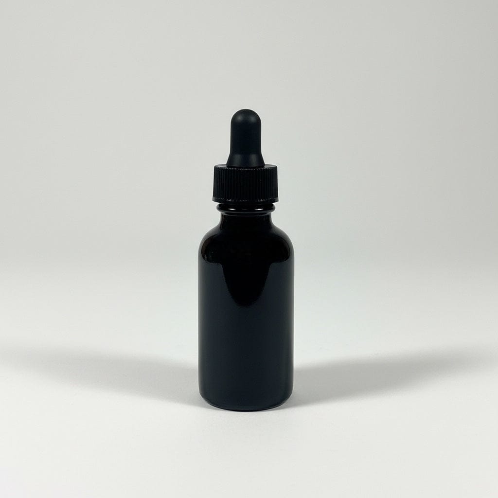 Pravada private Label Boston Round Black Glass Bottle - 1oz