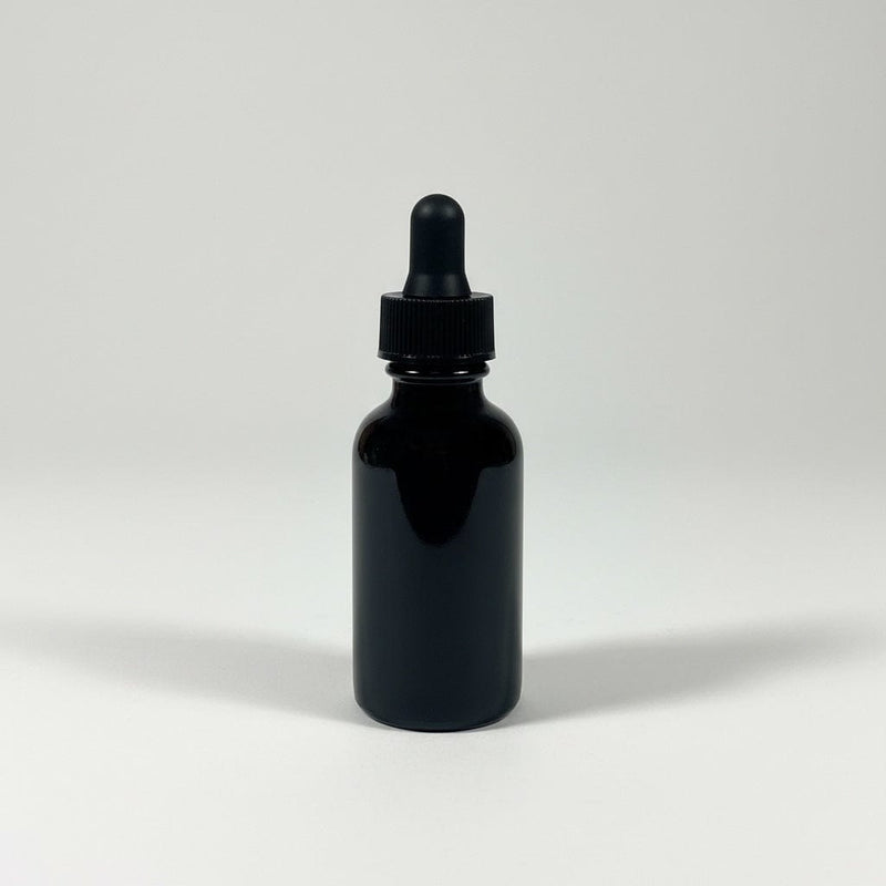 Pravada private Label Boston Round Black Glass Bottle - 1oz