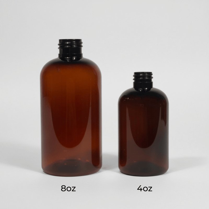 Pravada private Label Boston Round Squat Amber Plastic Bottle - 8oz