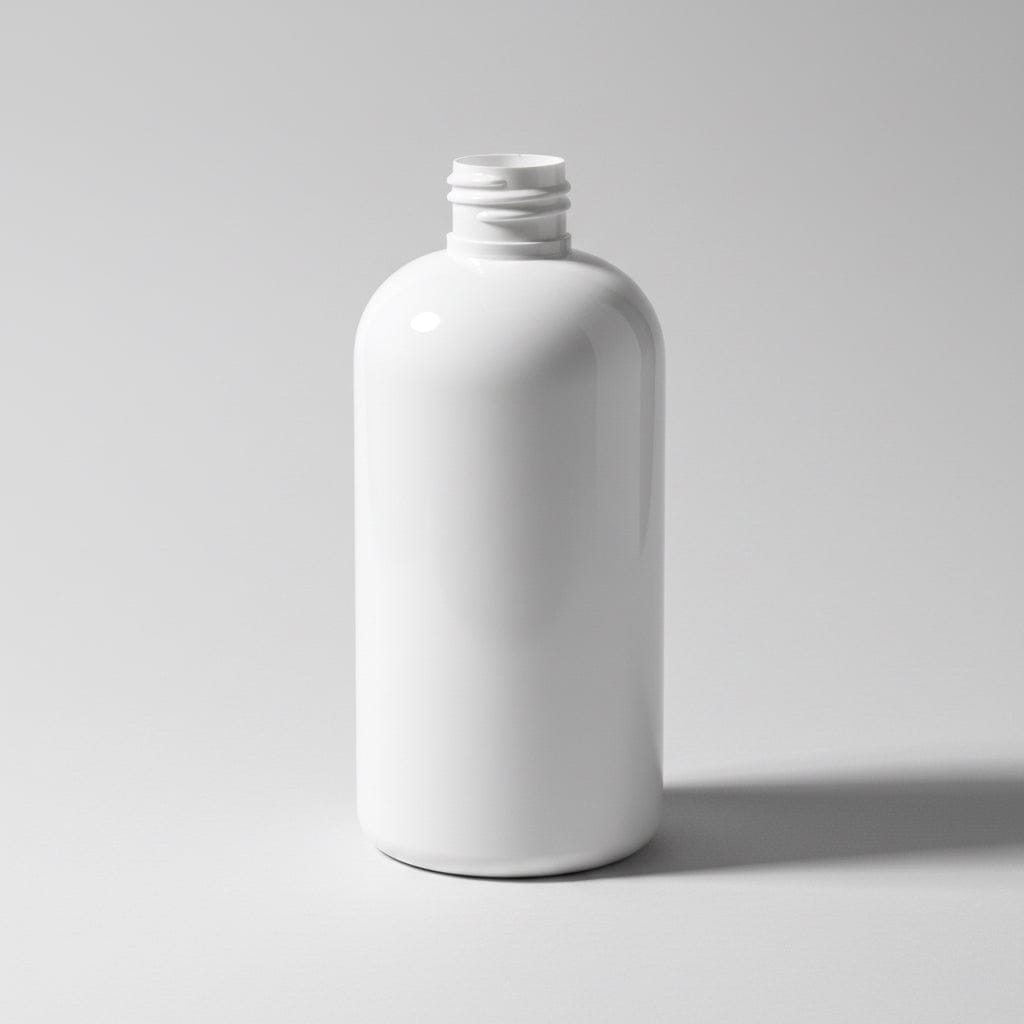 Pravada private Label Boston Round Squat White Plastic Bottle - 8 oz