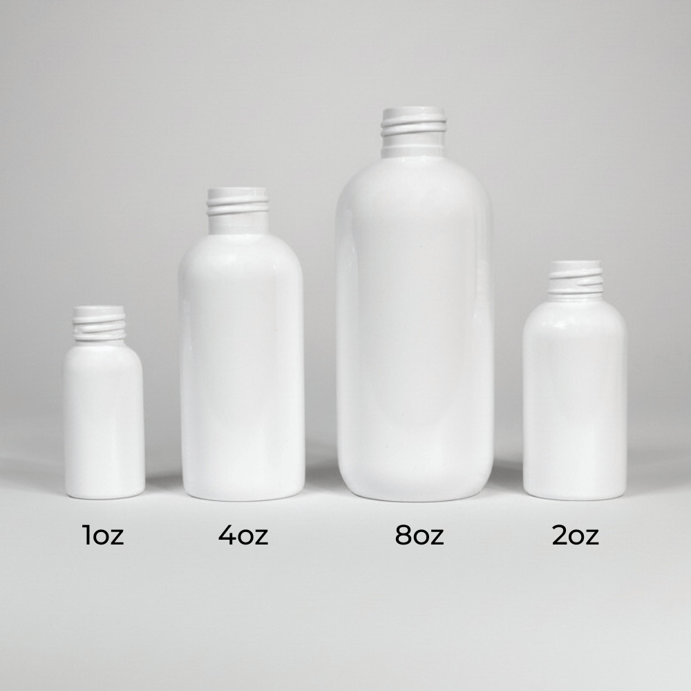 Pravada private Label Boston Round White Plastic Bottle - 1oz