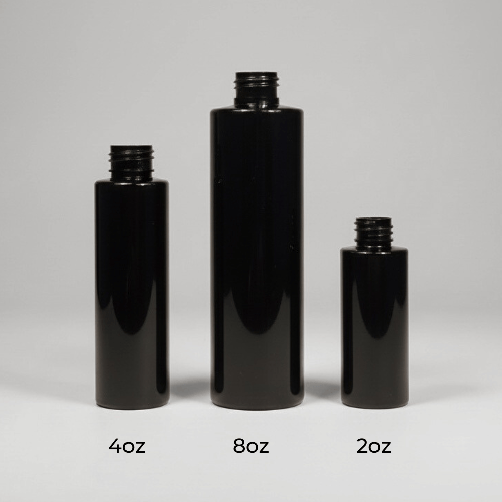 Pravada private Label Cylinder Black PET Plastic Bottle - 2oz