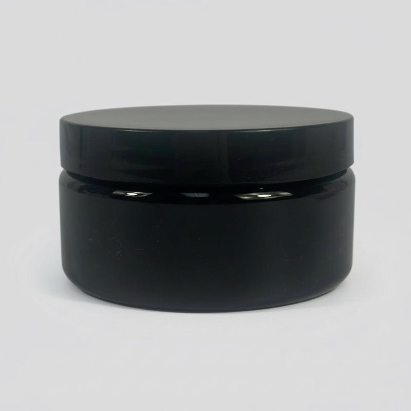 Pravada private Label Low Profile Black Plastic Jar - 8oz